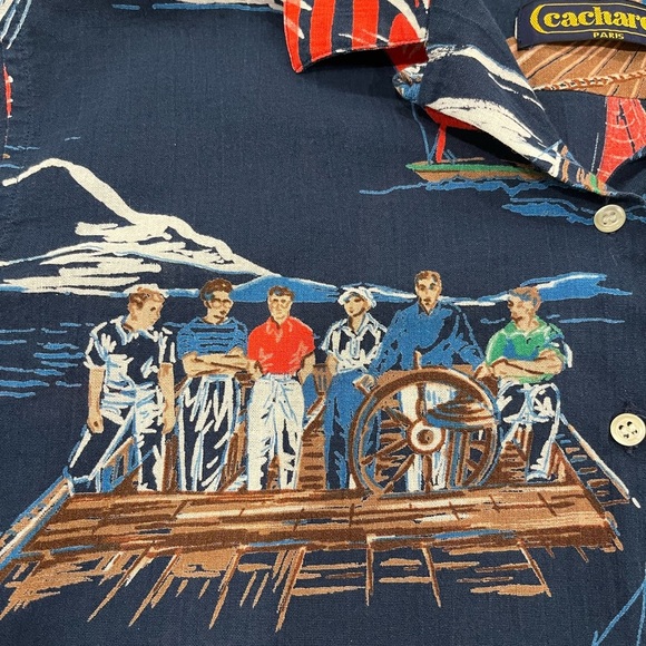 Cacharel Paris Vintage Nautical Button Down Cotton Shirt Navy S - Picture 3 of 7